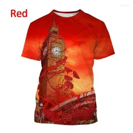 Homens camisetas Britânico Londres Big Ben Impresso Camisa de Manga Curta Homens e Mulheres Casual Relógio Tower Building Streetwear Top