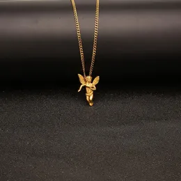 Nya hiphop smycken ängelhänge halsband rostfritt guld pläterat med 60 cm kedja för män trevlig älskare gåva rappare tillbehör JE2320