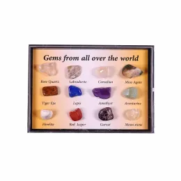 12 typer av naturliga kristaller mini samling konstkonst pärla mineral rock standard presentlåda undervisning prover nyhet parti gåvor ll