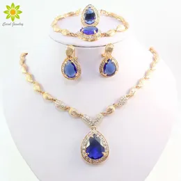 Sets African Beads Jewelry Set Blue Zircon Drop Water Bead Wedding Bridal Necklace Set Gold Plated Crystal African Jewelry Sets