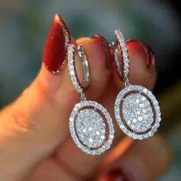 Choucong Dangle Earring Luxury Jewelry 925 Sterling Silver Pave White Sapphire CZ Diamond Party Elliptic Sweet Cute Women Wedding Earrhings for Valentine Gift