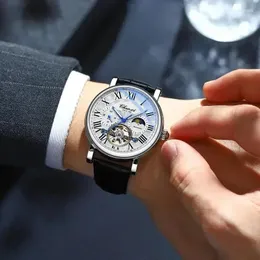 ساعة معصم للرجال أزياء الهيكل العظمي Flywheel Luxury Business Automatic Mechanical Watch مقاومة للماء