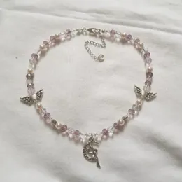 Kedjor goblincore söt lila fairy halsband pärlstav hand monterad pastell kärna choker hippy smycken wicca