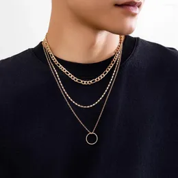 Kedjor Purui Hip Hop Multilayer Link Chain Choker för män Round Ring Pendant Halsband Trendiga smycken på Neck Party Club Boys Street