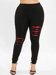 Leggings ROSEGAL Donna Elastico in vita Leggings aderenti Pantaloni piatti scozzesi strappati sul davanti Pantaloni moda femminile da allenamento Pantaloni a matita Mujer S4X