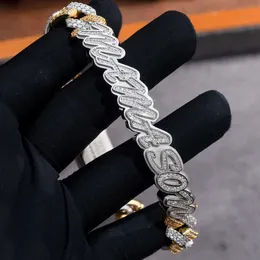 Gioielli Hiphop Sterling Sier 12 mm Nome personalizzato Blocco ghiacciato VVS Moissanite Catena cubana