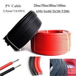 Akcesoria 20m/50m/80 m/100 m 2,5 mm/14AWG zasilania kabla słonecznego przewodnik miedziany Tuv Black + czerwony kabel 65 stóp/164 stopy/262 stóp/328 stóp