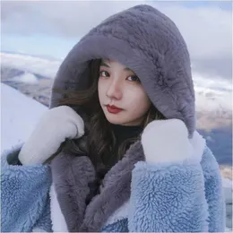 Woven Rex Rabbit Hair Wind and Snow Hat Women's Scarf Hat Winter Warm and Cold Resistant Thickened Fur Neck Hat 231229