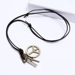 Pingente colares amor mundo paz colar carta id anel cruz charme ajustável cadeia de couro para mulheres homens moda jóias presente d dhkqy