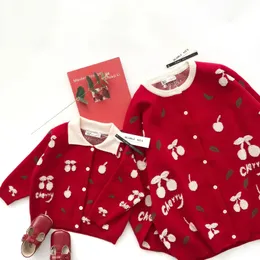 Tonytaobaby outono e inverno meninas cereja pai-filho algodão cardigan suéteres 231229