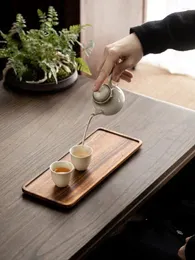 TEA TRAYS NATURLIG TEXTURE Rektangel som serverar träbricka bordsplatta snacks fyrkantiga valnöt matlagring maträtt för el hem