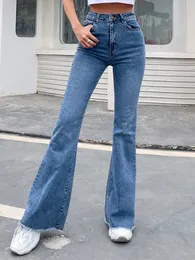 Benuynffy Button Fly Womens Raw Hem Flare Jeans Autumn Fashion Woman Denim Pants Jean Femme High Waist Full Length Slim 231229