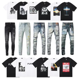 Tasarımcı Erkek Mor Kot Mens Tişört Y2K hip-hop kot pantolon yüksek kaliteli erkek pantolonlar yüksek sokak erkek ve kadın büyük boyutlu delik kot pantolon düz moda ince