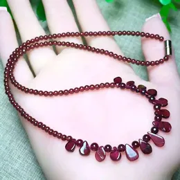Necklaces Wholesale JoursNeige Natural Garnet Stone Necklace Round Bead With Raindrop Pendant Princess Necklace Women Crystal Jewelry