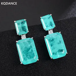 Knot KQDANCE 925 Sterling Silver Rectangle Created Paraiba Tourmaline Drop Earrings with Pariba Blue Stones Fine Jewelry for Women