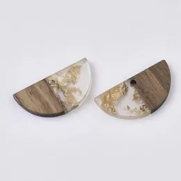 Bracelets 50pcs Transparent Resin & Walnut Wood Pendants Charmswaxed Half Round for Jewelry Making Diy Bracelet Necklace 14x28x3~4mm