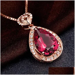 Pendant Necklaces Fashion Gemstone Water Drop Necklace Rose Gold Chains Diamond Women Wedding Jewelry Will And Sandy Gift Delivery Pe Dheeb