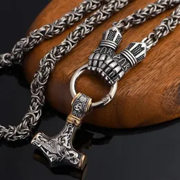 Colares Pingente Martelo Mjolnir Punho Rune Colar de Aço Inoxidável Homens Jóias Norse Viking236h