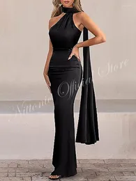 Vestidos de festa elegante vestido de noite preto para mulher sem mangas até o chão sereia cetim ocasião formal elegantes mujer vestidos 2023