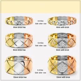 Rings Women Men Band Ring Designer Ring Fashion Jewelry Titanium Steel Single Grid Rings With Diamonds Casual Couple Classic Gold Silver Rose Optional Size 6-11