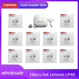 Kulaklıklar Lenovo Orijinal LP40 TWS 5 PCS 10 PCS Kulaklık Bluetooth Kablosuz 5.0 Çift Stereo Gürültü Azaltma Bas Dokunmatik Kontrol Kontrolü Toptan