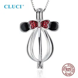 CLUCI 925 милые подвески в форме мыши для женщин ожерелье из стерлингового серебра 925 пробы с жемчужной клеткой медальон SC049SB179z