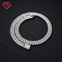 Hiphop 12mm 3rows Miami Sterling Sier VVS Moissanite 다이아몬드 아이스 아웃 쿠바 링크 체인