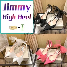 high quality shoes Jimmy High Heel Dress Shoes Men Women London Wedding Shoe Pointed Toes Latte Black Fuchsia Bowtie Designer Lady Sneaker 10cm Heel Height