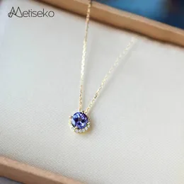 Metiseko 925 Srebrny naszyjnik ciemnoniebieski przezroczysty Cuubic Zircon Sun Księżyc wisiorek 14K Gold Plated Choker Elegancki dla kobiet 231229