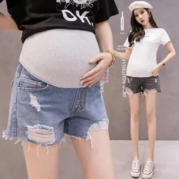 Skirts 385# Ripped Hole Denim Maternity Shorts Wide Leg Loose Straight Belly Clothes for Pregnant Women Summer Pregnancy Casual Bottoms