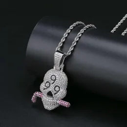 Fashion 999 skull diamonds pendant necklaces for men western luxury crystal pendants platinum plated copper zircon cuban chain nec3246