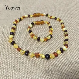 Yoowei Baby Adult Natural Amber Jewelry Set Baltic Beads Handmade Necklace Bracelet Original Gemstone Wholesale 231229