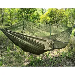 Hammocks grossist gratis fraktstyrka tyg myggonet bärbar camping hängmatta lätt hängande säng slitbar förpackbar resesäng (