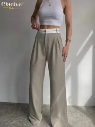 Clacive Elegant Loose Gray Office Women Pants Fashion High Waist Straight Trousers Casual Chic Spliced Full Length Female 231229