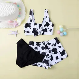 Nosić 8 ~ 14Y Girls Swimsuit Kawaii Girl Swimwear 3 sztuki Kids Bikini Set Set Biquini Infantil Swimming Suit for Children Cow 2022