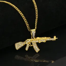 Collana con ciondolo AK47 ghiacciato in oro per collane con catena a maglia cubana di gioielli hip-hop moda uomo224U