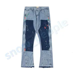 Mens Designers Hip Hop Spliced ​​Fleared Jeans Ejressed Ripped Slim Fit Denim Trousers Mans Streetwear Washed Pants Topsweater Wholesale Monpant