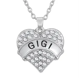 Amor família Gigi forma de coração pingente gargantilha cristal feminino palavra colar moda 2016 para mulheres329u