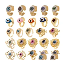 Anelli a fascia Moda Oro Evil Blue Eye Regolabile Stile semplice Anello di coda Gioielli in rame Regalo per uomo Donna Consegna a goccia Dhvs2