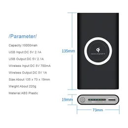 Banks Qi Wireless Charger Power Bank 10000mAh 10000 mAh Poverbank External Battery Wireless Charging Powerbank For Mobile Phone