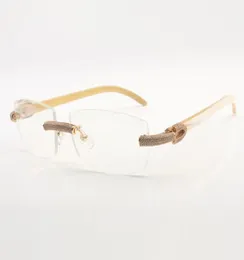 Armação de óculos de sol Buffs com diamantes micropavimentados 3524015 com pernas de chifre de búfalo natural e lente transparente de 57 mm8147763