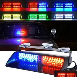 Car Emergency Lights 16 Led Strobe Light Red/Blue Amber/White Signal Lamps Flash Dash Flashing Windshield Warning 12V 48W Drop Deliv Dhyv9