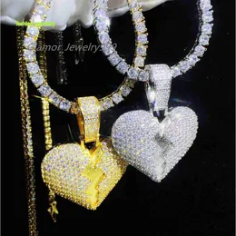 Mode Moissanite smycken Hip Hop Sterling Sier Iced Out VVS Diamond Chain Set Heartbreak Pendant