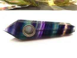 Crafts Handmade flourite Crystal Quartz Point Natural Healing Gemstone Crystal Wand pipe with metal screen 3.84.3 Inches