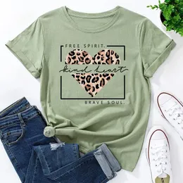 Camicie estate in cotone femminile magliette moda 2021 leopard cuore stampare abiti maniche corta signore vintage tee tops femminile