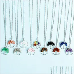 Pendant Necklaces Natural Stone Crystal Tree Of Life Chip Gemstone Necklace 7 Chakra Yoga Healing Topaz Red Agate Drop Delivery Jewe Dhpwr