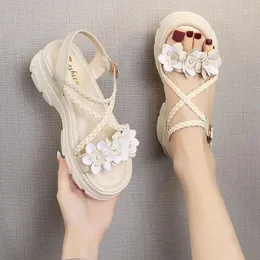 Sandały 2023 Flower Sandal Fairy Delikatne muffin rzymskie buty podnoszące Koreańską wersję duże obcasy kobiety wysokie