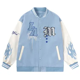 Brev Broderi Mäns basebolljacka Y2K Flame Leather Varsity Jacket Windbreaker High Street Hip-Hop Vintage Coat Clothing 231229