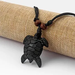 Necklaces Wholesale 12pcs Resin Yak Bone Black Sea Turtle Pendant Necklace Surf Jewelry For Man Wwomen