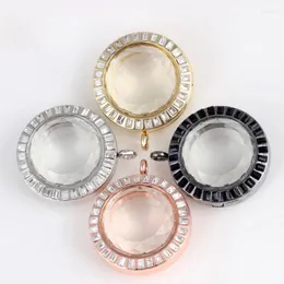 Anhänger Halsketten 5PCS 36mm 30mm 13mm Dicke Runde Schwimmende Glas Medaillon Pendent Mit Strass Fit Charms DIY Halskette